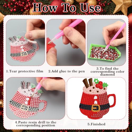 Realspring 20 Pcs Christmas Diamond Art Ornament 5d Hot Cocoa Mugs - style: Hot Cocoa