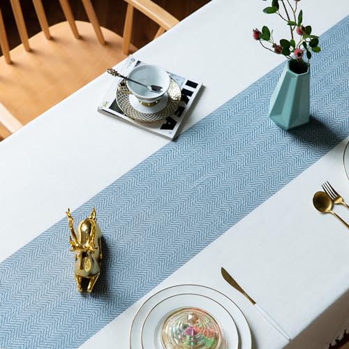 Oubonun Tablecloths for Rectangle Tables - color: Beige，blue Stripe, size: 102" x 55" (Rectangular)