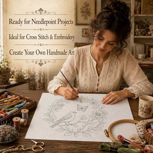 18 Mesh Needlepoint Blank Canvas - 17" x 20" - color: White 18 Mesh 17" x 20"