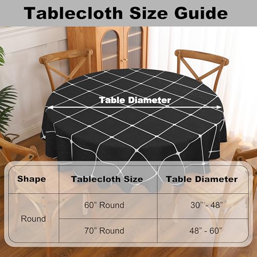 Gernaice Plaid Round Tablecloth Checkered Table Cloth 90” Black - color: Black, size: 90" (Round)