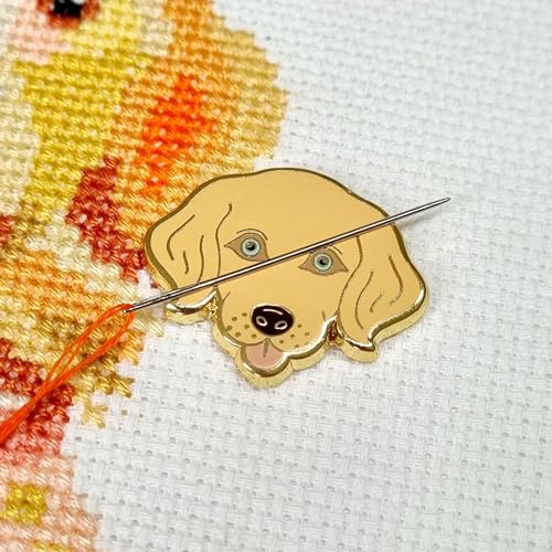 Meloca Designs Dog Needle Minder for Cross Stitch, Embroidery, Sewing, Quilting, Needlework and Haberdashery, Beige, NM004-GDOG