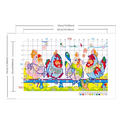 Zhenqing Knitting Chickens Stamped Cross Stitch Kit, 11CT Printed Pattern on White Cotton Fabric, Farmhouse Chicken Decor - color: Funny Knitting Chickens