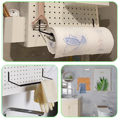 AccEncyc 6 Pack Pegboard Towel Holder Pegboard Hooks for Paper Towels, Kitchen Towels, Stickers, Tapes Great Peg Board Organizer Accessories for Workshop, Garage, Kitchen