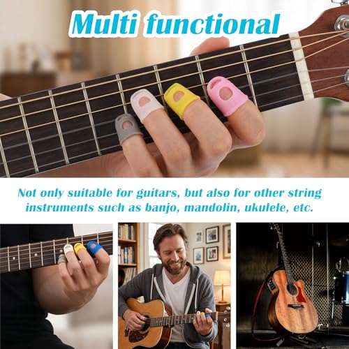 Guitar Fingertip Protectors, 30 Pcs 5 Sizes Soft Silicone Finger Tips Protectors with 10 Picks and Storage Box for Acoustic Electric Guitar Ukulele Banjo Mandolin