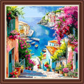 Dimensean Counted Cross Stitch Kit for Beginners, 11CT Unprinted Cross-Stitch Kit Easy Patterns Needlepoint Kit Cross Stitching Embroidery Kit Supplies-Seaside Flower Street Scenery 18x18 inch - color: Patterns05