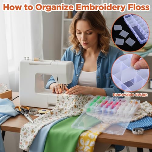 505 Pcs Embroidery Floss Organizer Kit - 2 Removable 24-Grid Thread Storage Boxes with Plastic Bobbins, 2 Bobbin Winders for Cross Stitch, DIY Sewing, Craft Storage