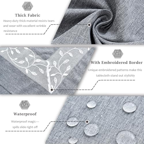 Polyester Fabric Tablecloth with Exquisite Embroidery Sheer Border-Waterproof/Wrinkle Resistant-for Dining,Indoor&Outdoor,Wedding,Holiday,Grey,Rectangle 60x102Inch - color: Grey, size: 102" x 60" (Rectangular)
