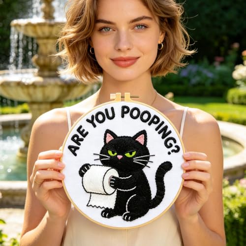 BEUNITONE 4 Pack Beginner Embroidery Kit for Adults, Funny Animal Pre-Stamped Pattern Needlepoint Kits with Hoop, Tools & Instruction, 7.9"x7.9" Hand Embroidery Kits for Fabric and Home Decor - style: D-Are You Pooping