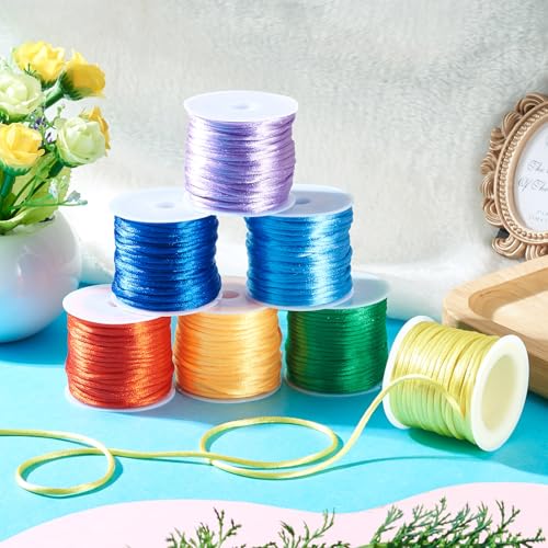 Elecrelive 77 Yards 2mm Rattail Satin Cords Nylon String 7 Colors Silk Trim Beading String for Braided Bracelet Kumihimo Lanyards Jewelry Keychain - color: 7 Colors