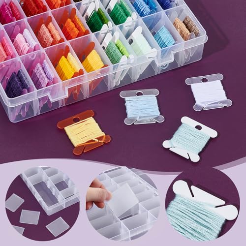 TWINKLEMON 509PCS Embroidery Floss Organizer Kit 3 Removable 24 Compartments with 500 Floss Bobbins and 3 Numbered Stickers 3 Bobbin Winder Cross Stitch Thread Organizer for Craft DIY Sewing Storage