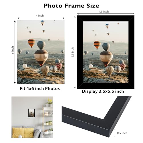 JCJMY 4x6 Picture Frame Black for Wall Hanging or Tabletop, Wall Mounting Horizontally or Vertically, 4 x 6 Wall Gallery Poster Photo Frame with Shatter Resistant Plexiglass, Black - color: Black, size: 4x6 inch