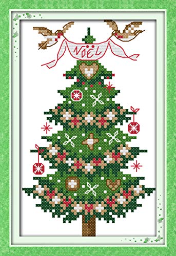 ITSTITCH Printed Cross Stitch Kits 11CT 7X10 inch Holiday Gift DIY Embroidery Beginners Kits Easy Patterns Embroidery for Adults Crafts DMC Stamped Cross-Stitch Supplies Needlework Christmas Tree - color: Stamped 3.6×5.7 inch