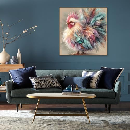 Chicken Counted Cross Stitch Kits for Adults, Colorful Rooster Stamped Cross Stitch Kits for Beginners, Needlepoint Cross-Stitch Patterns Embroidery Kits Arts and Crafts for Home Decor 14×14Inch - color: X250822-US