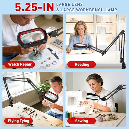 HITTI 12X Square Ultra Long Magnifying Glass with Light and Clamp - color: Red, size: 12X