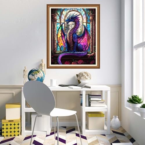 Disnesart Cross Stitch Stamped Full Embroidery Kits DIY 11CT Cotton Thread Printed DIY Needlepoint Kits Craft Needlework Set Cross-Stitch Stamped Sets- Colorful Dragon 16x20 inch - color: Stylepattern36
