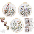 GLTAYLMY Flower Embroidery Kit for Beginners with Pattern and Instructions,3 Pack Cross Stitch Kits,1 Plastic Embroidery Hoops,Threads and Needles,Needlepoint Kit for Adults - color: Grass