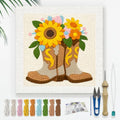 DOODLREAM Western Boots Punch Needle Kit for Beginner, 9.4"x9.4" Sunflower Punch Stitching Craft Set, DIY Embroidery Starter with Printed Frame, Instruction, Threader, Yarn, Pinch Needle - color: Western Boots