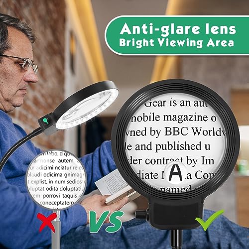 Large 10X Rechargeable Hands Free Magnifying Glass for Reading with Light