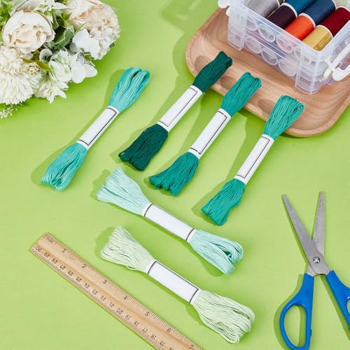 FREEBLOSS 6pcs Sashiko Thread 100% Cotton 6 * 50m(55yds) Japanese Embroidery Sashiko Threads 4-Strand Sewing Thread & Floss for Hand Sewing Embroidery Supplies (Green), Total 300M/329yds - color: Lake Green