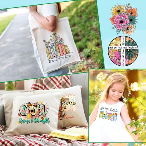 Estune 30 Pcs Christian Iron on Transfers DTF Ready to Press Bible Verses Heat Transfer Patches Vintage Boho Floral Iron on Decals for Women T Shirt Jacket Hat Pillow Covers Bags DIY Decorations - style: Christian