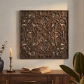 XIAOAIKA Boho Carved Wood Wall Art Panel, Floral Mandala, Distressed Brown - color: Distressed Brown