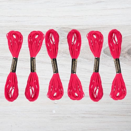 Embroidery Floss Pack – 6 Skeins, 8.7 Yards Each – Cranberry Embroidery Floss for Needlework, DIY Bracelets, Crafting, Weaving - color: Cranberry