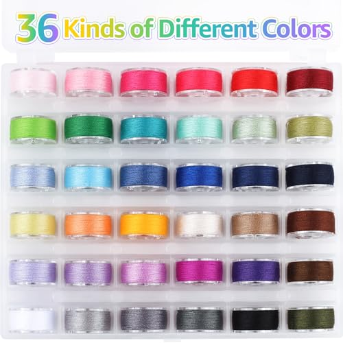 36Pcs Bobbins and Sewing Threads Prewound Bobbins with Case, Needle and Threader for Babylock Singer Janome Brother Multiple Sewing Machine, Standard Size and Assorted Colors