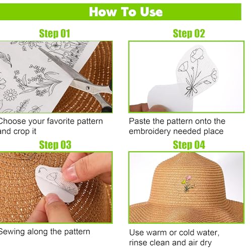 Floral Embroidery Transfer Sheets, Water Soluble Stabilizer Film