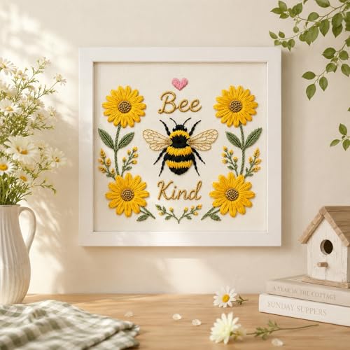 ARTopet Embroidery Kit for Adults Beginners Flower DIY Craft Starter Set Cotton Needlepoint Set with 7.87In Hoop Threads Tools Perfect Gifts for Hobbyists to Create Wall Art-Bee - color: Bee