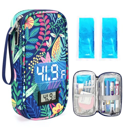 YOUSHARES Insulin Cooler Travel Case - TSA Approved Diabetic Medication Pen Cooling Bag with Temperature Display, Refrigerated Peptide Supplies Organizer Insulated Storage Kit with 2 Ice Pack - color: 11_Rainforest