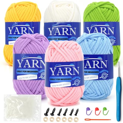 6 Pack Beginners Crochet Yarn Pink Yellow Blue Purple Green Cotton Easy Yarn for Crocheting and Knitting Beginners Crochet Kit-Pastel Series - color: Pastel Series 02, size: 6 PACK