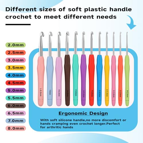 Mayboos 12 Sizes Crochet Hook Set 2.0mm~8.0mm, 53 Pack Crochet Hooks - size: 12 Sizes