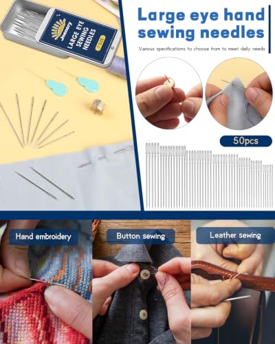 50 Pcs Large Eye Sewing Needles, 7 Size Embroidery Needles for Handsewing - size: 7 Size-50pcs
