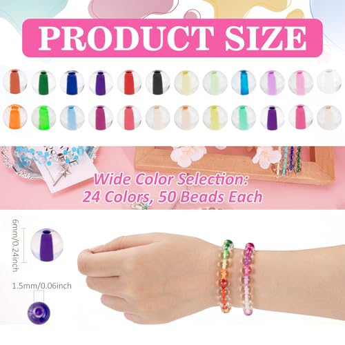 XSEINO 24 Colors 1200PCS Core Filled Glass Beads Kit 6mm DIY Craft Beads - color: Color Core Series