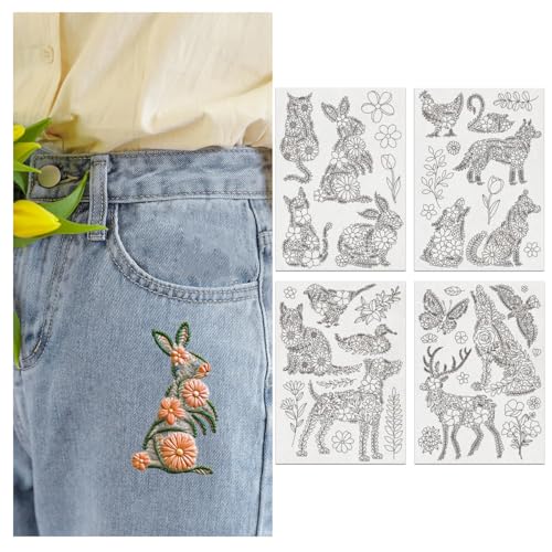 41 Pcs Water Soluble Embroidery Patterns Stabilizers Stick and Stitch Embroidery Paper Wash Away Stabilizers Flower Patterns, for Hand Sewing Lover Beginners, Animal&Flower