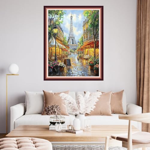 Fanxvivy Stamped Cross Stitch Kits for Beginners Full Range of Cross Stitching Preprinted Embroidery Kits for Adults, 11CT Embroidery Pattern Needlepoint Kits-Iron Tower Twilight 16x20 inch - color: Artdesign19