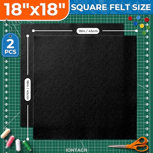 IONTACH 18" X 18" Soft Felt Sheets 1.6mm Thick (2 Packs, Black) - color: Black