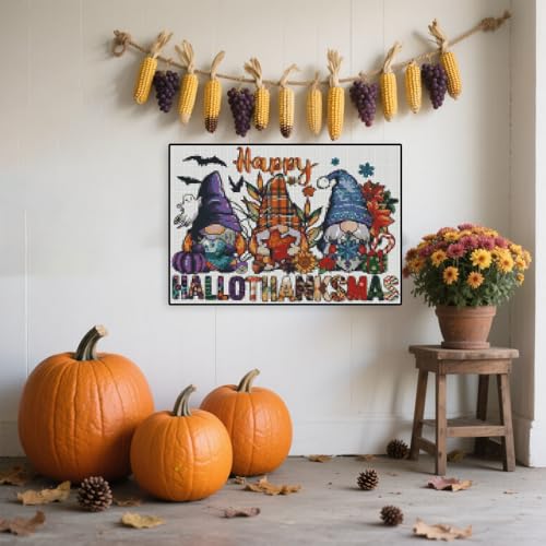 Halloween Stamped Cross Stitch Kits for Beginner,Counted Embroidery Kits - color: halloween