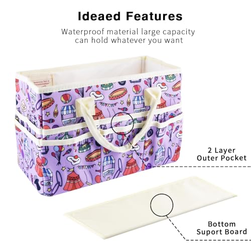 Craft Organizer Tote Bag with Multiple Pockets,Scrapbooking Art Storage - color: Purple Circus