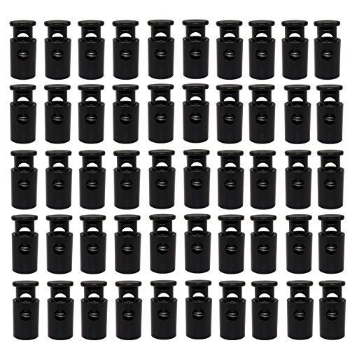 50Pcs Barrel Spring Cord Locks Single Hole 27x13mm(H*D) Cylinder Stop Toggle Clamp Slider End Adjustable Clothing Black Plastic - size: 50 Pcs