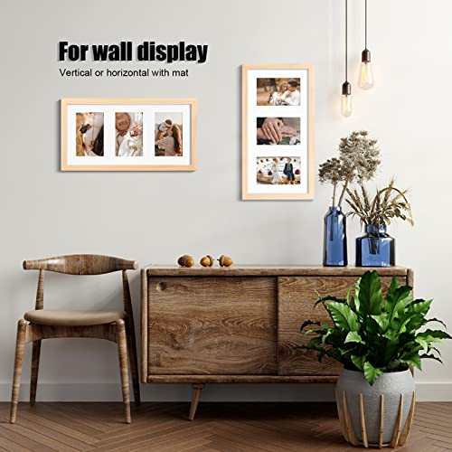 KINLINK 7x14 Picture Frame, Natural Solid Wood Collage Frame with Acrylic Plexiglass for Multiple Three 4x6 Photos with Mat or 7x14 without Mat, Wall Display Photo Frame 1 Pack - color: Natural, size: 7x14