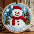 DIY Punch Needle Kits Christmas Snowman Winter Snow with Hoop 20x20cm-1