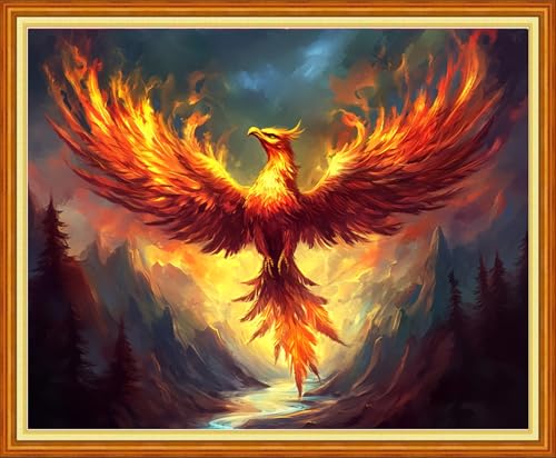 Artvxeay Stamped Cross Stitch Kits Beginners Full Range of Embroidery Starter Kits for Adults Printed Cross Stitching DIY Needlepoint Kit 11CT- Fire Phoenix 16x20 inch - color: Color55
