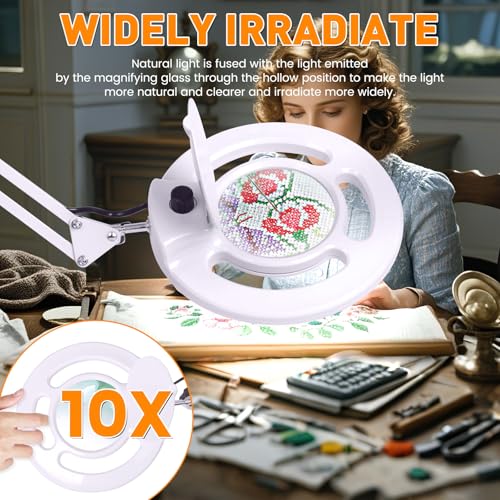 2200 Lumens Magnifying Lamp with Light, 10X Real Glass Lens - color: White