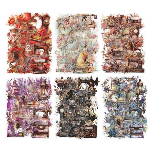 240Pcs PET Scrapbook Stickers Vintage Floral Designs for Scrapbooking DIY Crafts Waterproof Journaling Supplies Junk Journal Ephemera with Storage Organizer - color: Old Object Floral Fragrance