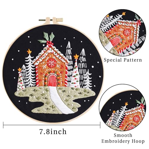 LB Christmas Embroidery Kit for Beginners Adults, 3 Sets Hand Embroidery Starter Kit with Snowman Pattern and Instructions Stamped Cross Stitch Kits Include Embroidery Hoop Needles Threads Scissors - color: Black White