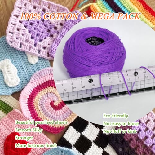 Soft 10 Pearl Cotton Crochet Thread in Balls,Size 3 Rainbow Classic Colors Crochet Thread for Crochet Hardanger Cross Stitch Needlepoint Hand Embroidery(Purple) - color: Purple