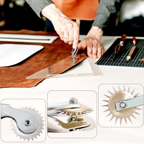 2 PCS Tracing Wheel Set, Professional Stitch Marking Spacer Tool, 2mm & 4mm Needle Point Pounce Wheel with Wooden Handle, Stainless Steel Perforator for Sewing Patterns, Leather & Craft Projects