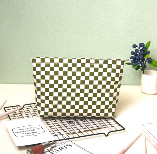 getgto 2 Pcs Makeup Bags, Large Cosmetic Bag Travel Toiletry Bag - color: Army green Checker