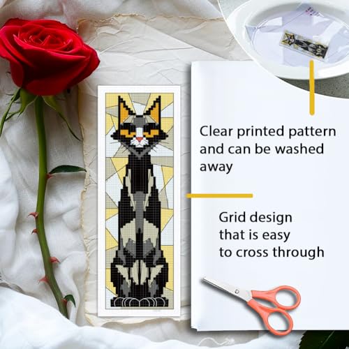 ORIGACH 6 Set Stained Glass Black Cat Cross Stitch Bookmark Kit - style: Stained Glass Cat